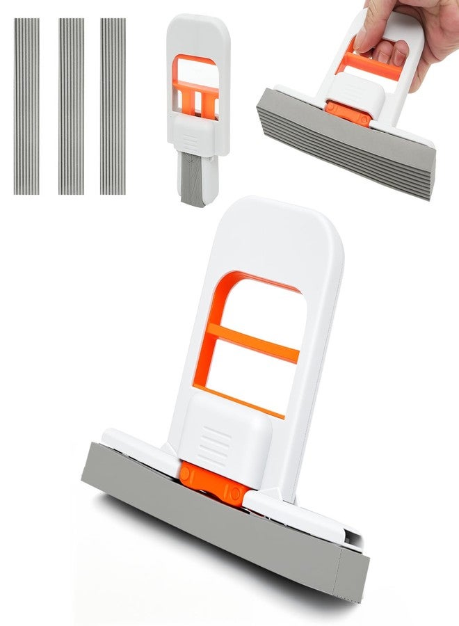 NBBCH Self Squeezing Mini Mop, Orange Small Sponge Mop, Wet and Dry Use Cleaning System, Foldable Desktop Mop, One-Hand Squeeze Handle and Replaceable Head - Image 1